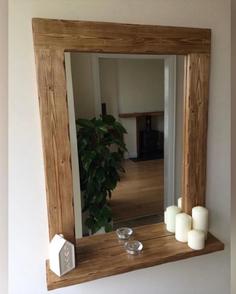 آینه دیواری چوبی روستیک دکور - قهوه ای روشن