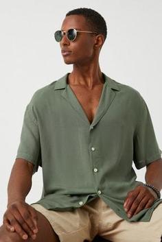 پیراهن آستین کوتاه مردانه نوک مدادی کوتون 2SAM60356HW ا Erkek Haki Gömlek 2SAM60356HW