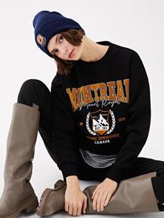 خرید اینترنتی پلیور زنانه سیاه السی وایکیکی W2J533Z8 ا Bisiklet Yaka Baskılı Uzun Kollu Oversize Kadın Sweatshirt