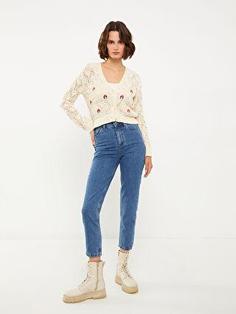 شلوار جین زنانه آبی برند XSIDE W2DO55Z8 ا Yüksek Bel Mom Fit Düz Kadın Jean Pantolon