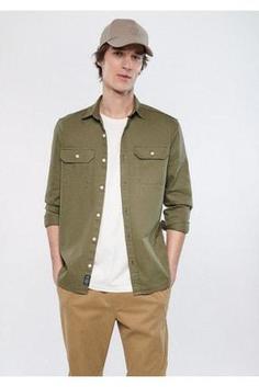 خرید اینترنتی پیراهن آستین بلند مردانه سبز ماوی 0210589 ا Haki Gömlek Regular Fit / Normal Kesim 0210589-80769
