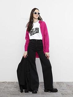 شلوار جین زنانه سیاه برند XSIDE S2DK18Z8 ا Wideleg Düz Cep Detaylı Geniş Paça Kadın Jean Pantolon
