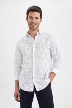 پیراهن آستین بلند مردانه سفید دیفاکتو X4518AZ22SM ا Modern Fit Desenli Uzun Kollu Klasik Gömlek
