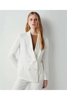 کت زنانه سفید برند ipekyol IS1220005123096 ا Çizgi Desen Ceket