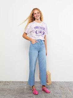 شلوار جین زنانه آبی السی وایکیکی ا Yüksek Bel Wideleg Düz Kadın Rodeo Jean Pantolon