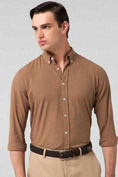 پیراهن آستین بلند یقه کلاسیک مردانه قهوه ای برند DS Damat
