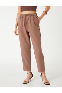 شلوار راحتی زنانه قهوه ای کوتون ا Beli Bağlamalı Pantolon Modal Karışımlı