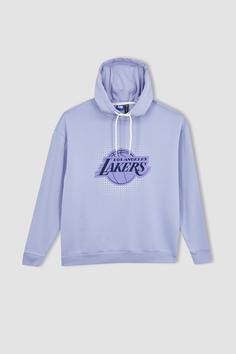 هودی مردانه بنفش دیفکتو ا Fit Sürdürülebilir Nba Los Angeles Lakers Lisanslı Oversize Fit Sweatshirt