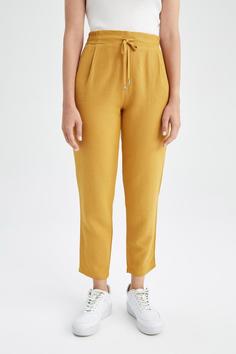 شلوار راحتی زنانه زرد دیفاکتو ا Jogger Yüksek Bel Cepli Keten Karışımlı Pantolon