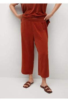 شلوار روزمره زنانه قرمز برند mango ا Kadın Parlak Kırmızı Kırışık Görünümlü Pantolon