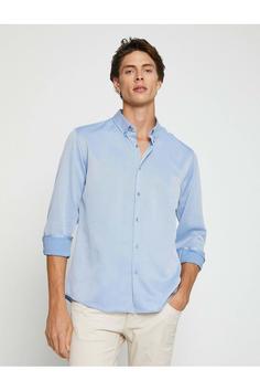 پیراهن آستین بلند مردانه آبی کوتون ا Erkek Giyim Gömlek 3wam60185hw Mavi