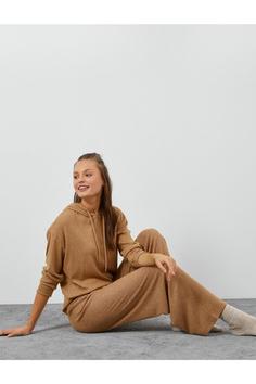 شلوار راحتی زنانه قهوه ای کوتون ا Geniş Paça Pijama Altı Beli Bağcıklı