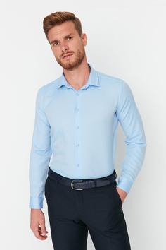پیراهن آستین بلند مردانه آبی ترندیول من ا Mavi Erkek Slim Fit Basic Oxford Gömlek TMNAW23GO00039