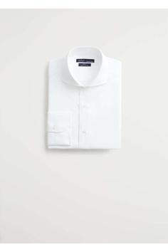 پیراهن آستین بلند مردانه سفید مانگو ا Erkek Beyaz Dar Kesimli Balıksırtı Dokuma Tailored Gömlek 67002893
