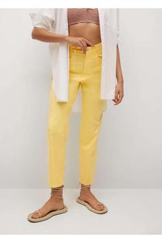 شلوار روزمره زنانه زرد برند mango ا Kadın Pastel Sarı Düz Kesim Koton Pantolon