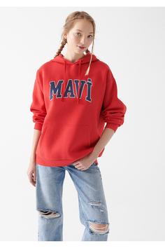 هودی زنانه قرمز ماوی ا Logo Baskılı Kırmızı Kapüşonlu Sweatshirt Oversize/geniş Kesim 1600361-82054