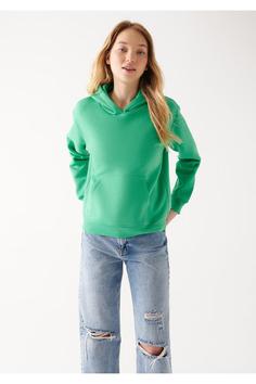 هودی زنانه سبز ماوی ا Kapüşonlu Yeşil Basic Sweatshirt 167299-71794
