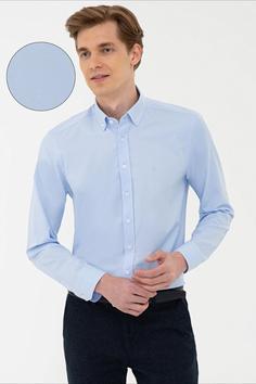 پیراهن آستین بلند مردانه آبی مارک pierre cardin ا Açık Mavi Slim Fit Oxford Gömlek