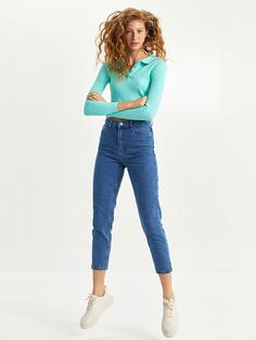 شلوار جین زنانه آبی برند XSIDE ا Yüksek Bel Mom Fit Cep Detaylı Kadın Jean Pantolon