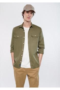 پیراهن آستین بلند مردانه سبز ماوی ا Haki Gömlek Regular Fit / Normal Kesim 0210589-80769