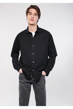 پیراهن آستین بلند مردانه سیاه ماوی ا Siyah Gömlek Oversize / Geniş Kesim 0210520-900