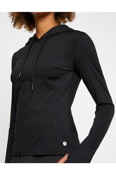 هودی زنانه سیاه کوتون ا Kapüşonlu Spor Sweatshirt Slim Fit
