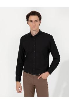 پیراهن آستین بلند مردانه سیاه برند pierre cardin ا Siyah Slim Fit Gömlek