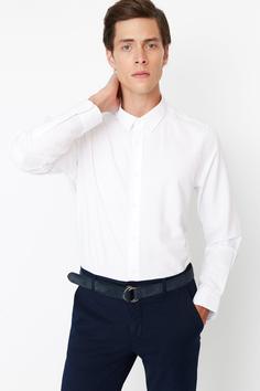 پیراهن آستین بلند مردانه سفید ترندیول من ا Beyaz Erkek Slim Fit Gömlek TMNAW23GO00150