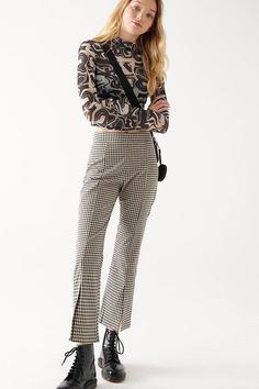 شلوار روزمره زنانه بژ ماوی ا Kadın Mini Kareli Pantolon