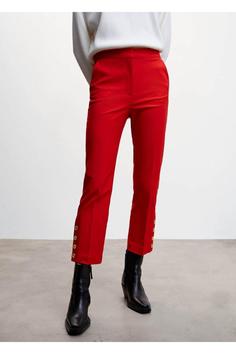 شلوار روزمره زنانه قرمز مانگو ا Düz Kesimli Düğmeli Pantolon
