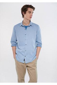 پیراهن آستین بلند مردانه آبی ماوی ا Cepsiz Slim Fit Gömlek 210490