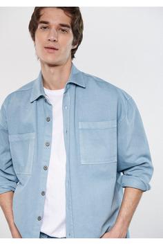 پیراهن آستین بلند مردانه آبی ماوی ا Gömlek Regular Fit / Normal Kesim 0210668-70830