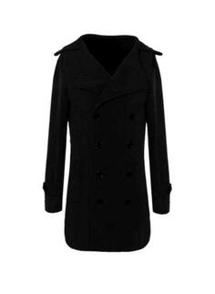 Solid Button Detail Trench Coat Black