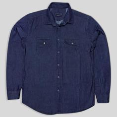 پیراهن جین دو جیب آستین بلند سورمه ای 124074-1