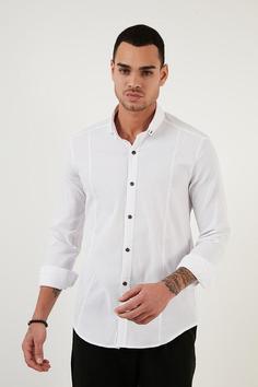خرید اینترنتی پیراهن آستین بلند مردانه سفید برند Buratti S000000743 ا Düğmeli Yaka Pamuklu Gömlek CF21S113008