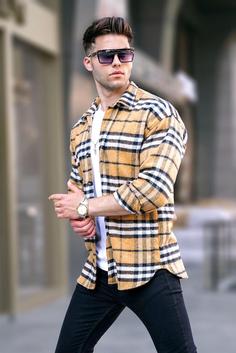 پیراهن مدل دکمه ای یقه پیراهنی طرح چهارخانه آستین بلند مردانه مدمکست Madmext (ساخت ترکیه)