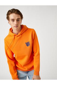 هودی مردانه نارنجی کوتون ا Baskılı Kapşonlu Sweatshirt