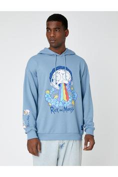 هودی مردانه آبی کوتون ا Rick And Morty Sweatshirt Lisanslı Baskılı