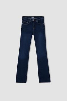 شلوار جین زنانه آبی دفکتو ا Yüksek Bel Boru Paça Jean Pantolon