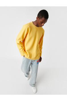 سوییشرت مردانه زرد کوتون ا Bisiklet Yaka Basic Sweatshirt