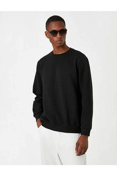سوییشرت مردانه سیاه کوتون ا Erkek Sweatshirt Siyah 3wam70045mk