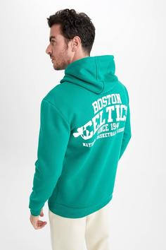 هودی مردانه فیروزه‌ای دفکتو ا Fit Nba Boston Celtics Lisanslı Standart Fit Sürdürülebilir Sweatshirt