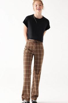 شلوار راحتی زنانه قهوه ای ماوی ا Kadın Kareli Pantolon