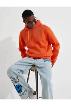 هودی مردانه نارنجی کوتون ا Erkek Sweatshirt Turuncu 3wam70050mk