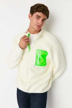 سوییشرت مردانه سفید ترندیول من ا Ekru Erkek Regular Fit Dik Yaka Polar Sweatshirt-Hırka TMNAW23HI00033