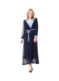 Sharpdo : لباس ابریشمی یقه V شکل آبی سرمه ای