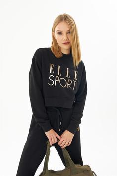 پلیور زنانه سیاه اله ا Sport Siyah Yaldızlı Kadın Crop Sweatshirt