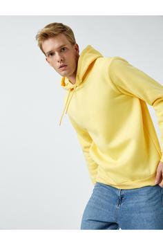 هودی مردانه زرد کوتون ا Basic Kapşonlu Sweatshirt