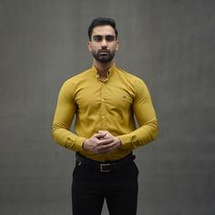 پیراهن ساده آستین بلند مردانه زرد تیره کد S221