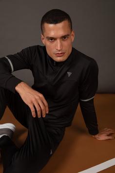 ژاکت مردانه سیاه دفکتو ا Fit Slim Fit Dik Yaka Kalın Sweatshirt Kumaşı Hırka